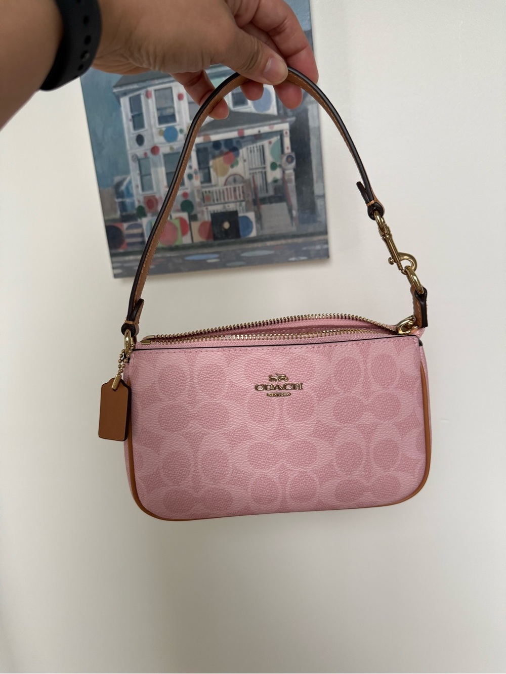 Coach Pink Signature Mini Shoulder Bag with Brown Trim - Picture 5 of 5